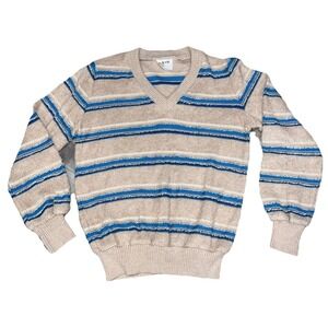 Vintage Aileen Sport Women's 70's Top Shirt Long Sleeve Tan Blue Striped Small